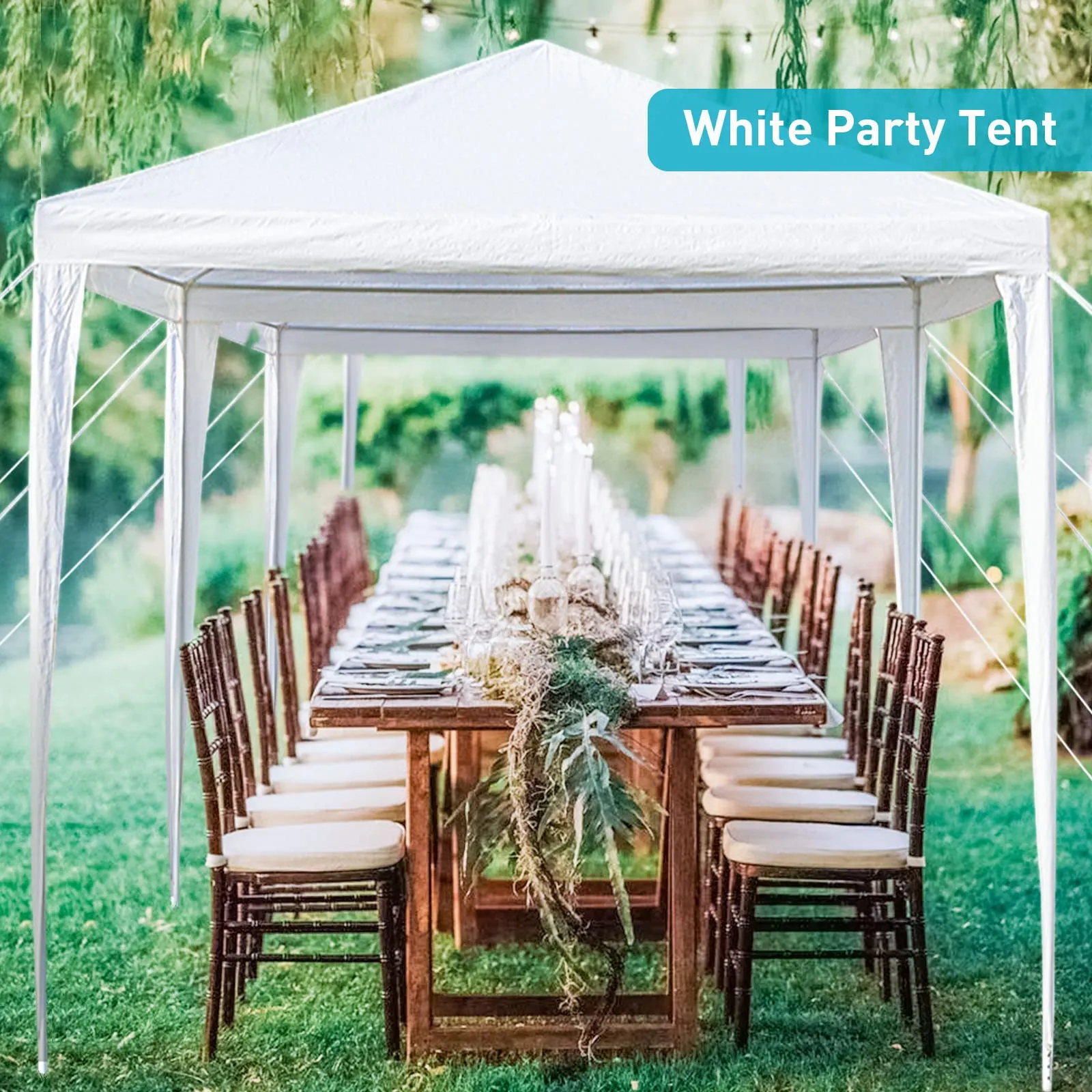 10x30 Party Tent, Outdoor White Tents for Parties, Wedding, Birthday, Large Canopy Tent with 5 Removable Sidewalls, Outside Big Event Tent for Backyard, Garden