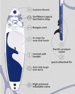 11'x34 x6 Inflatable Stand Up Paddle Board, 2-in-1 Paddle for Adults w/a Wide, Smooth and Non Slip Deck, with Complete Accessories, Stand Up Paddle Board Polar/Wave/Sunny Wave