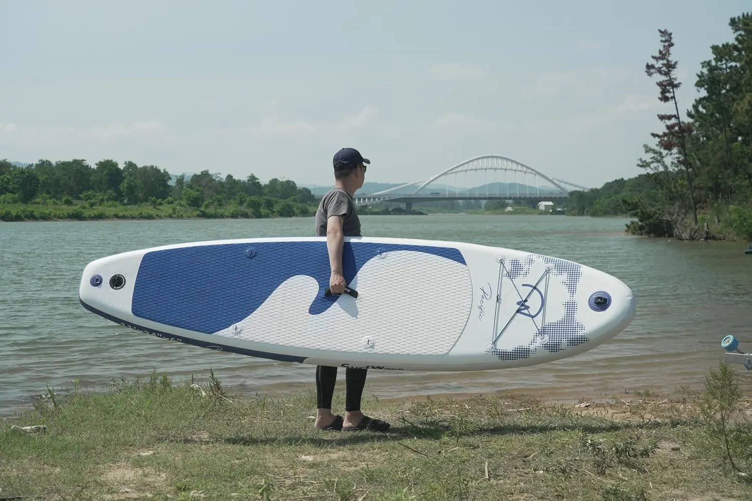 11'x34 x6 Inflatable Stand Up Paddle Board, 2-in-1 Paddle for Adults w/a Wide, Smooth and Non Slip Deck, with Complete Accessories, Stand Up Paddle Board Polar/Wave/Sunny Wave