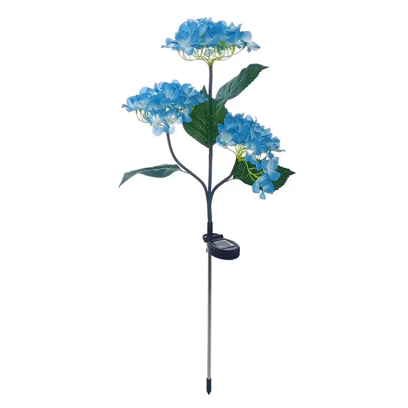 2-Pack: Hydrangea Solar LED Flower Lights with 3 Heads Outdoor Waterproof Garden Lights