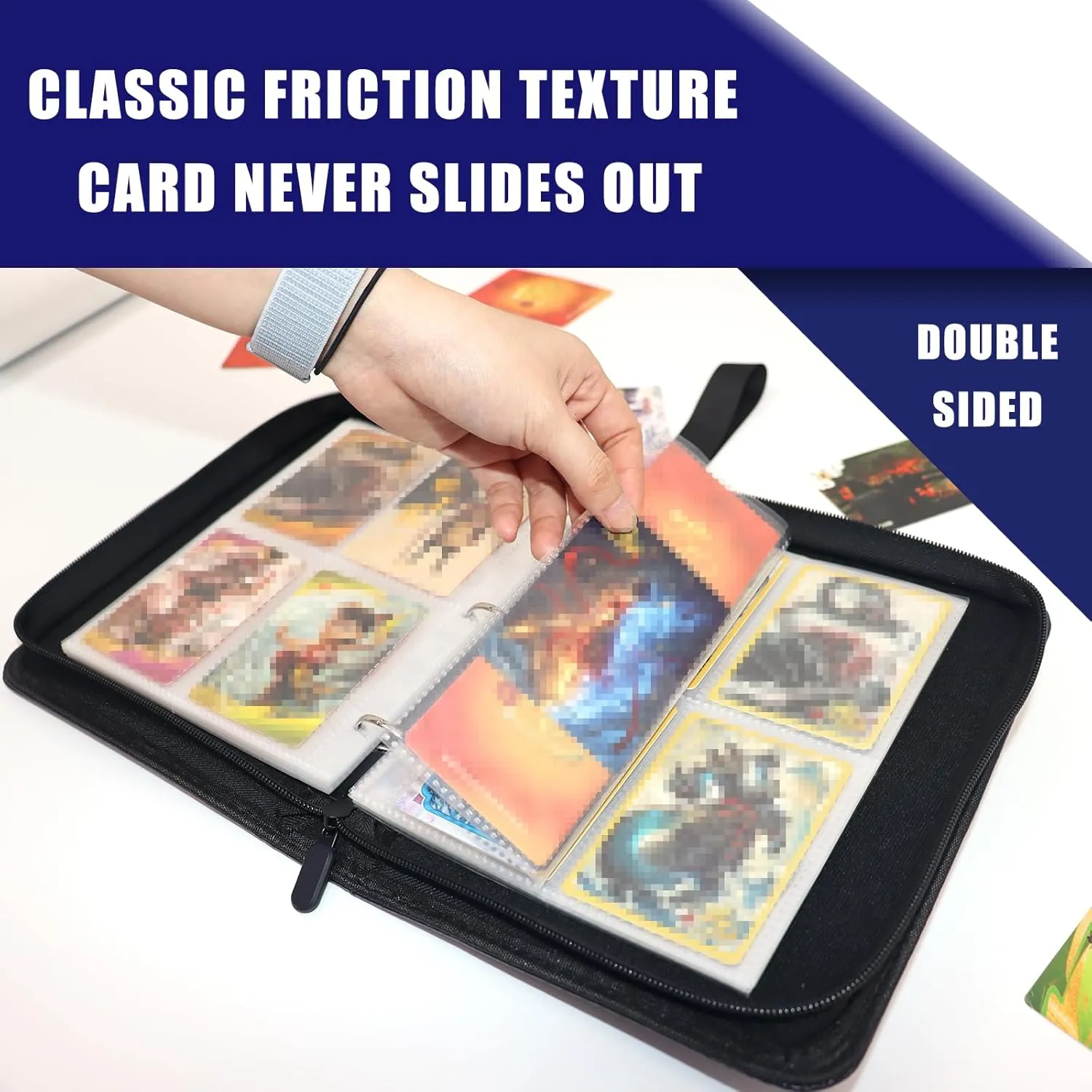 400 Pockets Card Binder, 4 Pocket Trading Card Binder, Double-Sided Trading Card Album, PU Leather Waterproof Collectible Trading Card Albums, Card Album for Board, Sport and Game Cards, Light Blue