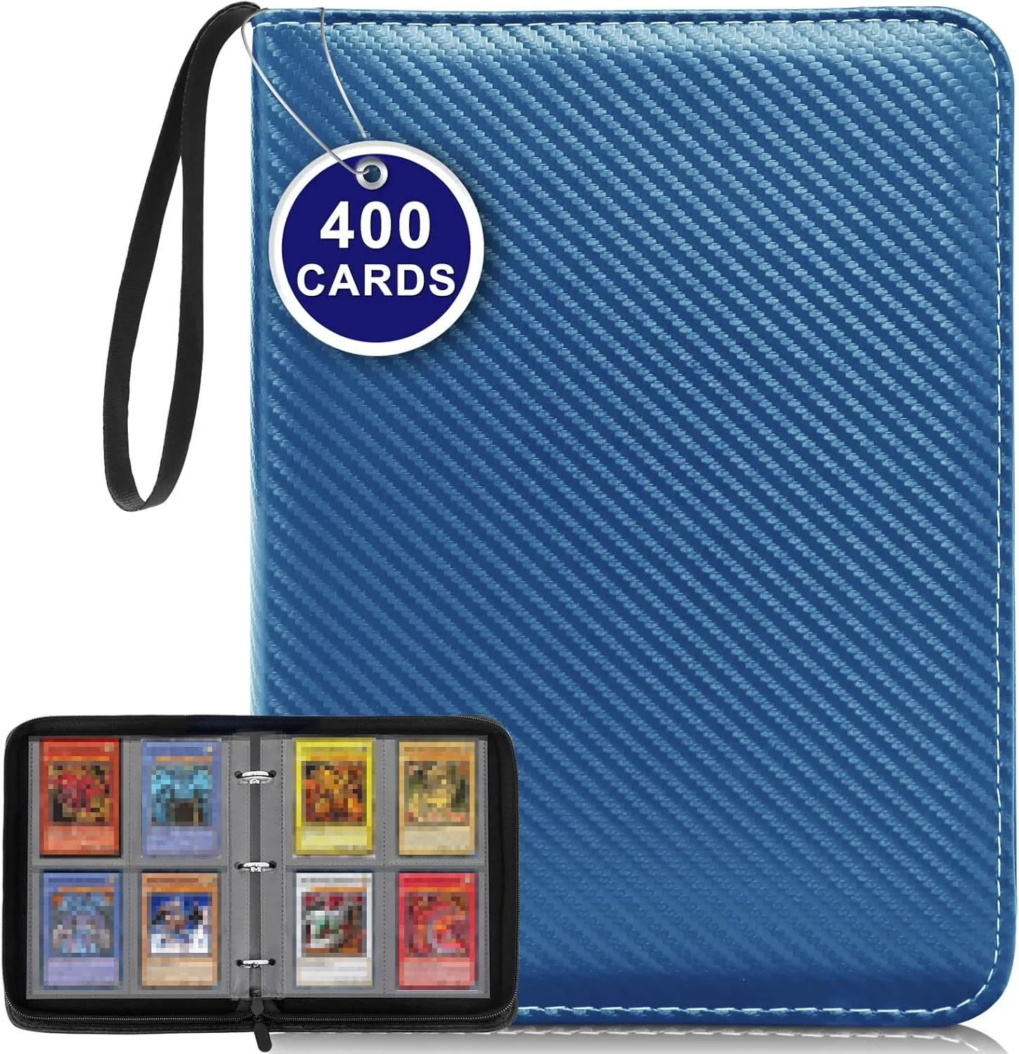 400 Pockets Card Binder, 4 Pocket Trading Card Binder, Double-Sided Trading Card Album, PU Leather Waterproof Collectible Trading Card Albums, Card Album for Board, Sport and Game Cards, Light Blue