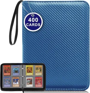 400 Pockets Card Binder, 4 Pocket Trading Card Binder, Double-Sided Trading Card Album, PU Leather Waterproof Collectible Trading Card Albums, Card Album for Board, Sport and Game Cards, Light Blue