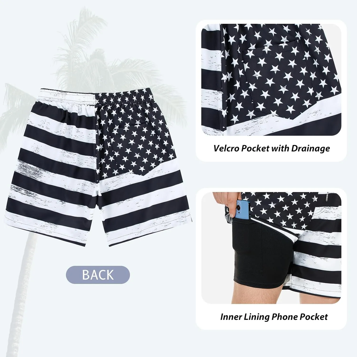 American Trends Mens Swim Trunks with Compression Liner Board Shorts for Men Quick Dry Swimsuits Bathing Suit Swimwear M-XXL