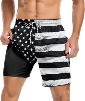 American Trends Mens Swim Trunks with Compression Liner Board Shorts for Men Quick Dry Swimsuits Bathing Suit Swimwear M-XXL