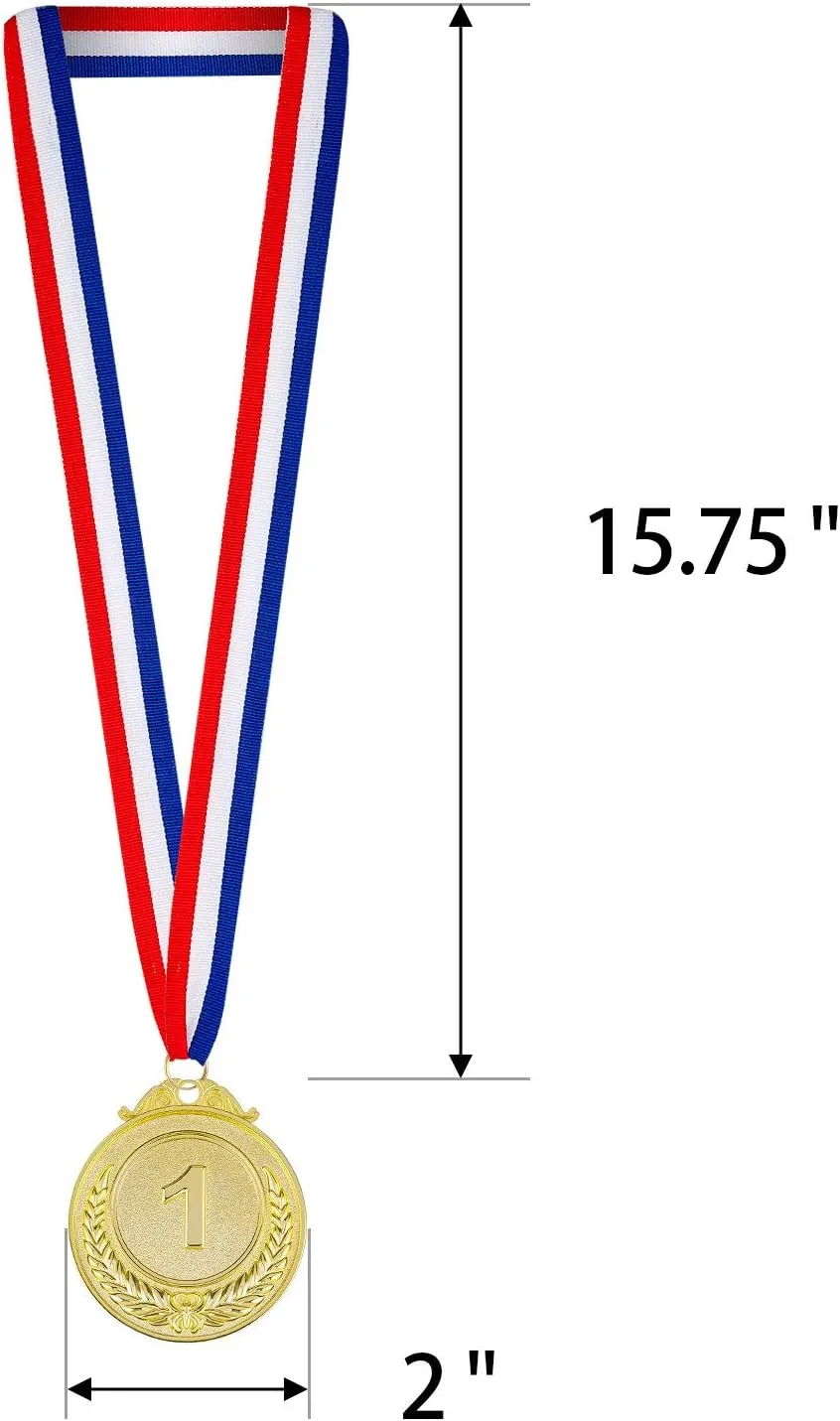 Award Medals 1st 2nd 3rd (Gold, Silver, Bronze) Metal Style Winner with Neck Ribbon, 2 Inches