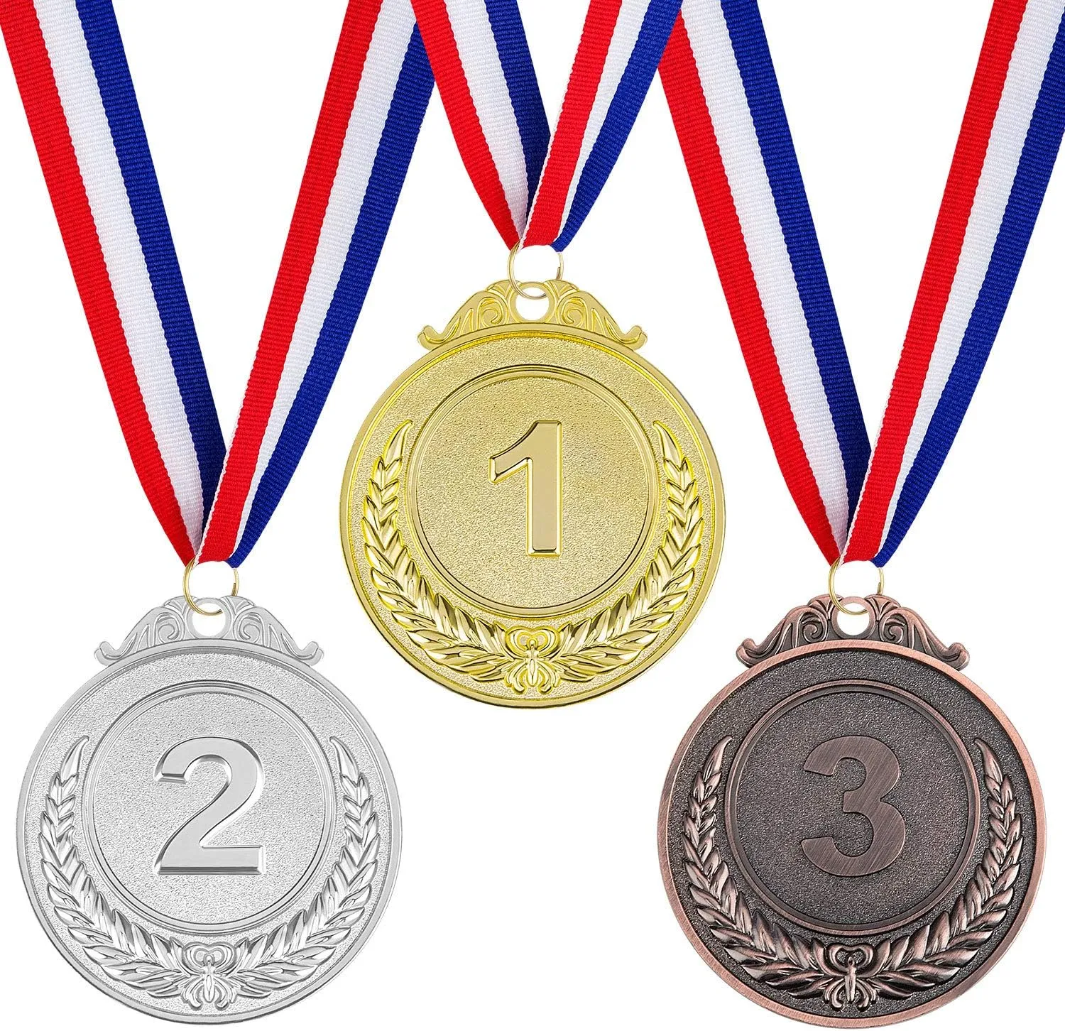 Award Medals 1st 2nd 3rd (Gold, Silver, Bronze) Metal Style Winner with Neck Ribbon, 2 Inches
