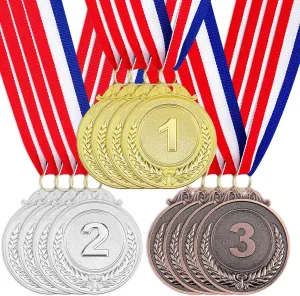 Award Medals 1st 2nd 3rd (Gold, Silver, Bronze) Metal Style Winner with Neck Ribbon, 2 Inches