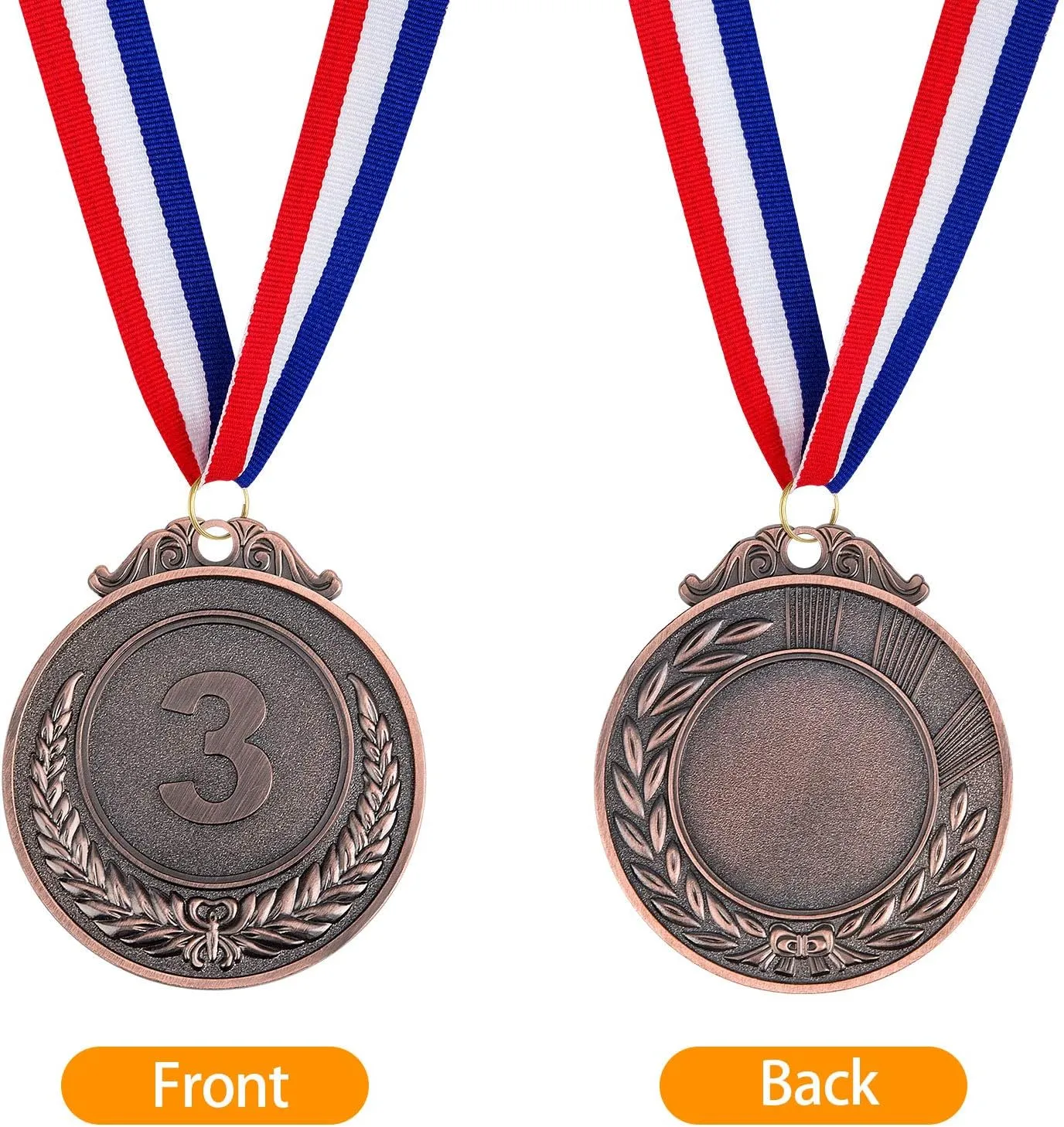 Award Medals 1st 2nd 3rd (Gold, Silver, Bronze) Metal Style Winner with Neck Ribbon, 2 Inches