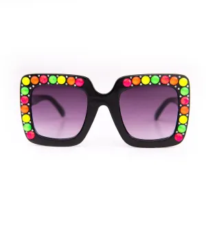 Bari Lynn Neon Crystallized Square Sunnies