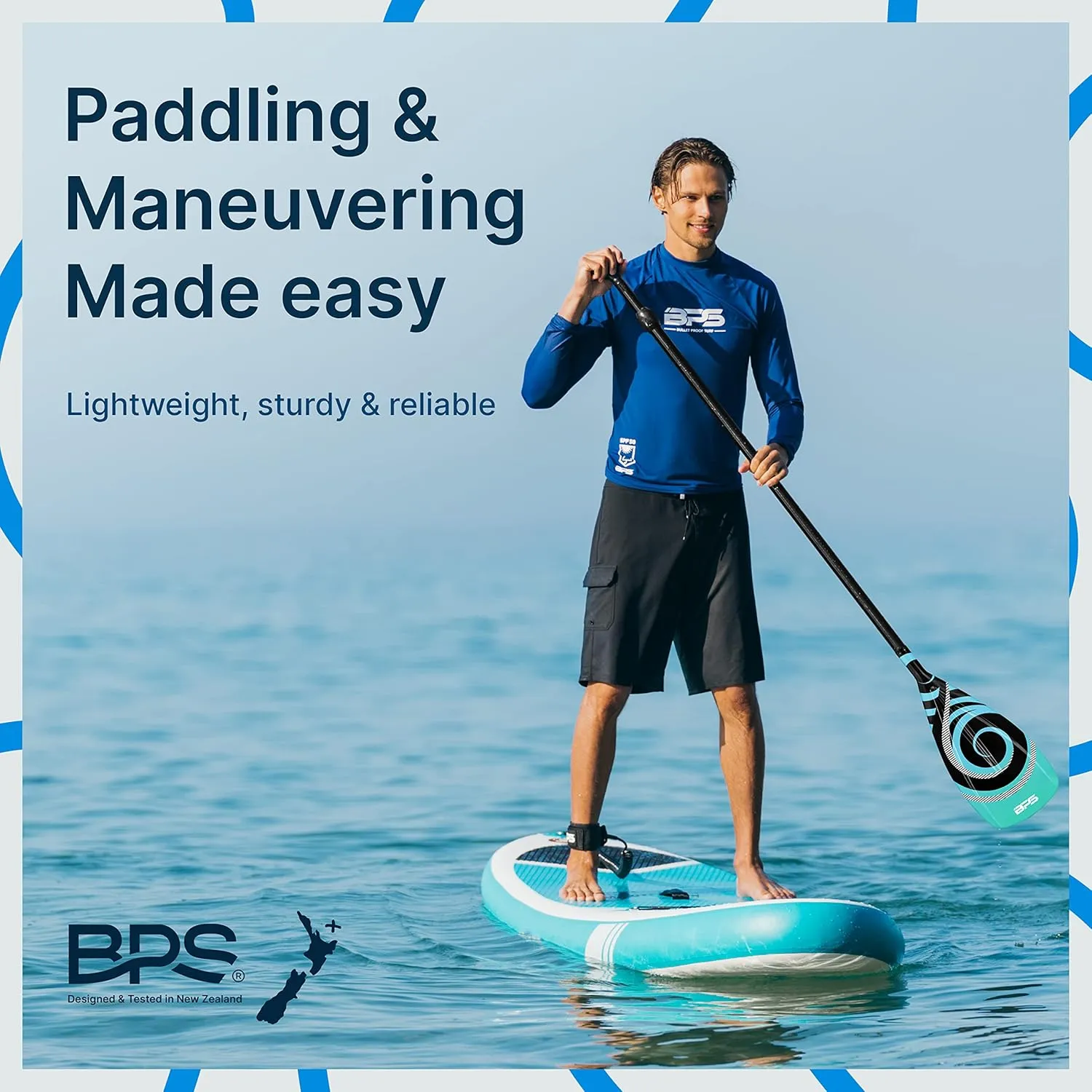 BPS New Zealand 2-Piece Adjustable Stand-up Paddle Board Paddle, Carbon Fiber or Fiberglass Shaft Comes with Carrying Paddle Bag