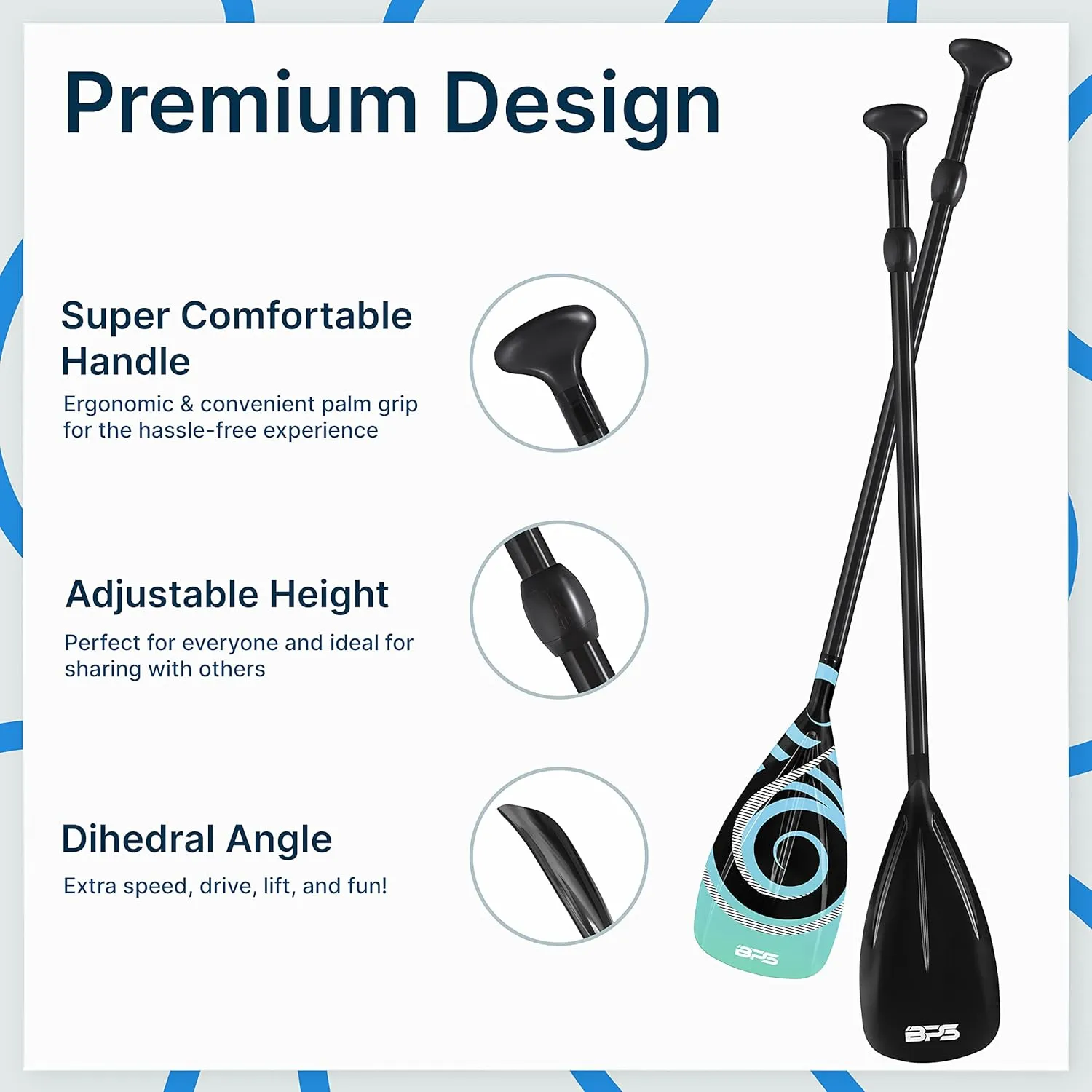 BPS New Zealand 2-Piece Adjustable Stand-up Paddle Board Paddle, Carbon Fiber or Fiberglass Shaft Comes with Carrying Paddle Bag