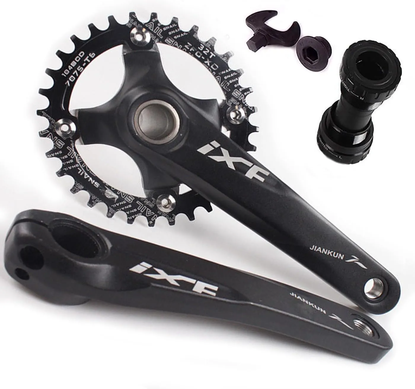 BUCKLOS IXF 104 BCD 30-52T Mountain Bike Crankset -Hollow Integrated MTB 170mm Crank Set- Aluminum Alloy Bike Crankset with Narrow Wide Tooth Chainring Bottom Bracket Bolts (Black/Red)