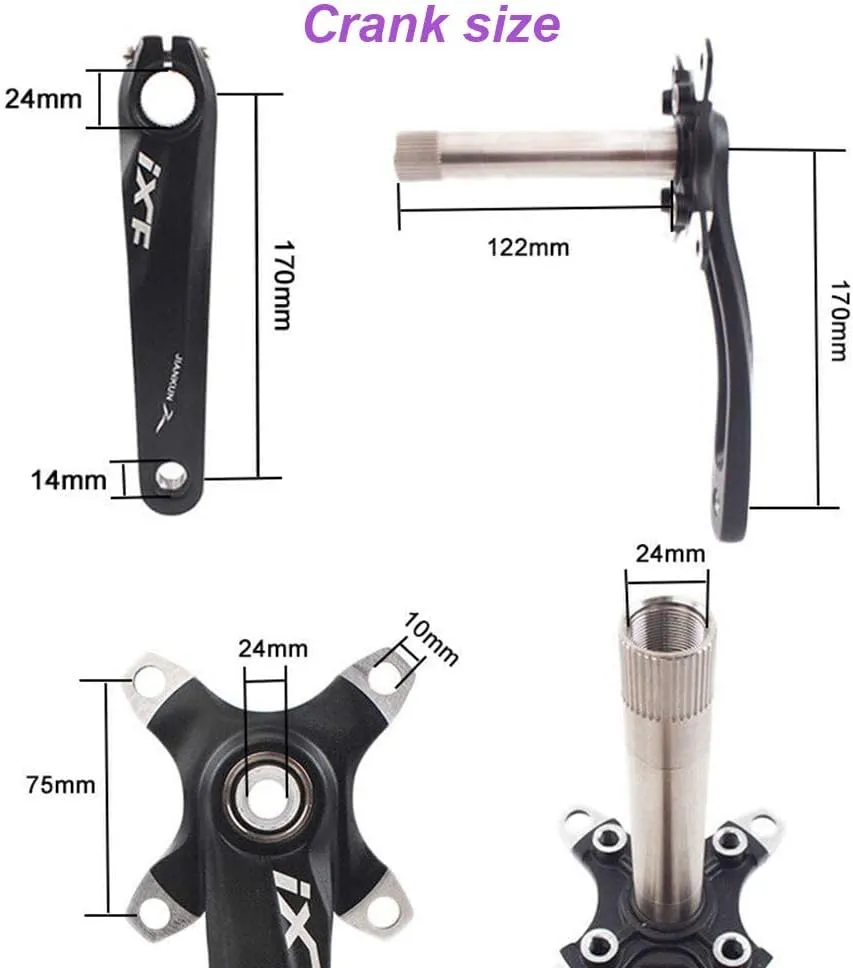 BUCKLOS IXF 104 BCD 30-52T Mountain Bike Crankset -Hollow Integrated MTB 170mm Crank Set- Aluminum Alloy Bike Crankset with Narrow Wide Tooth Chainring Bottom Bracket Bolts (Black/Red)