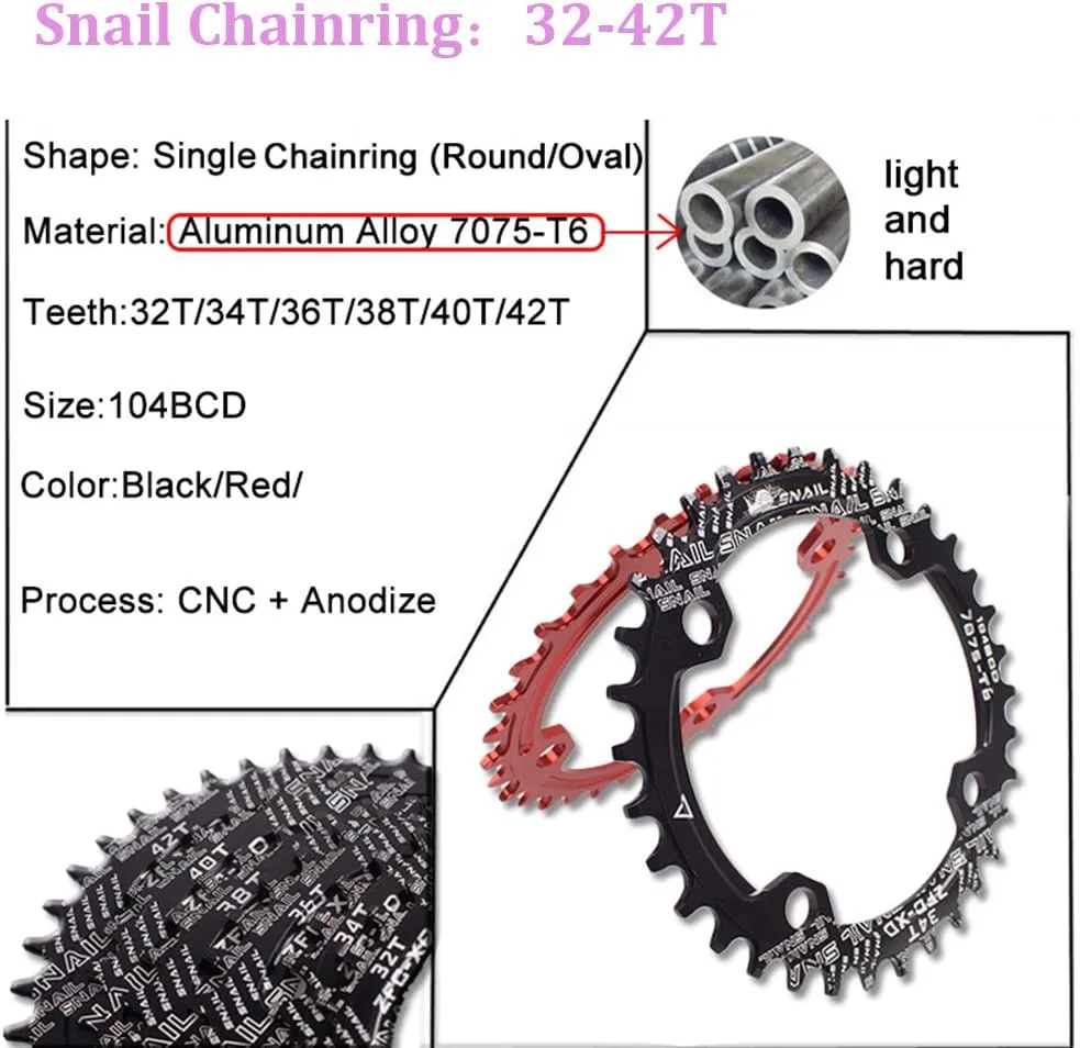BUCKLOS IXF 104 BCD 30-52T Mountain Bike Crankset -Hollow Integrated MTB 170mm Crank Set- Aluminum Alloy Bike Crankset with Narrow Wide Tooth Chainring Bottom Bracket Bolts (Black/Red)