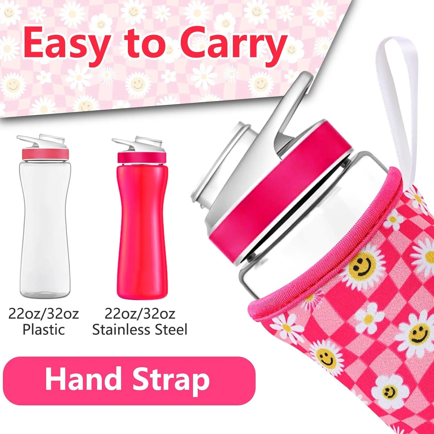Cute Sleeve Compatible with 22oz 32oz Cirkul Plastic & Stainless Steel, Neoprene Insulator Sleeve for Cirkul, Sleeve for Cirkul with Convenient Handle Strap