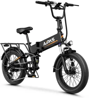 F3 Electric Bike for Adults with 1500W Motor Peak, 48V 14Ah Removable Battery Max 74 Miles 28MPH,20" x 3.0 Fat Tire Folding Electric Bike with 7-Speed and Full Suspension.