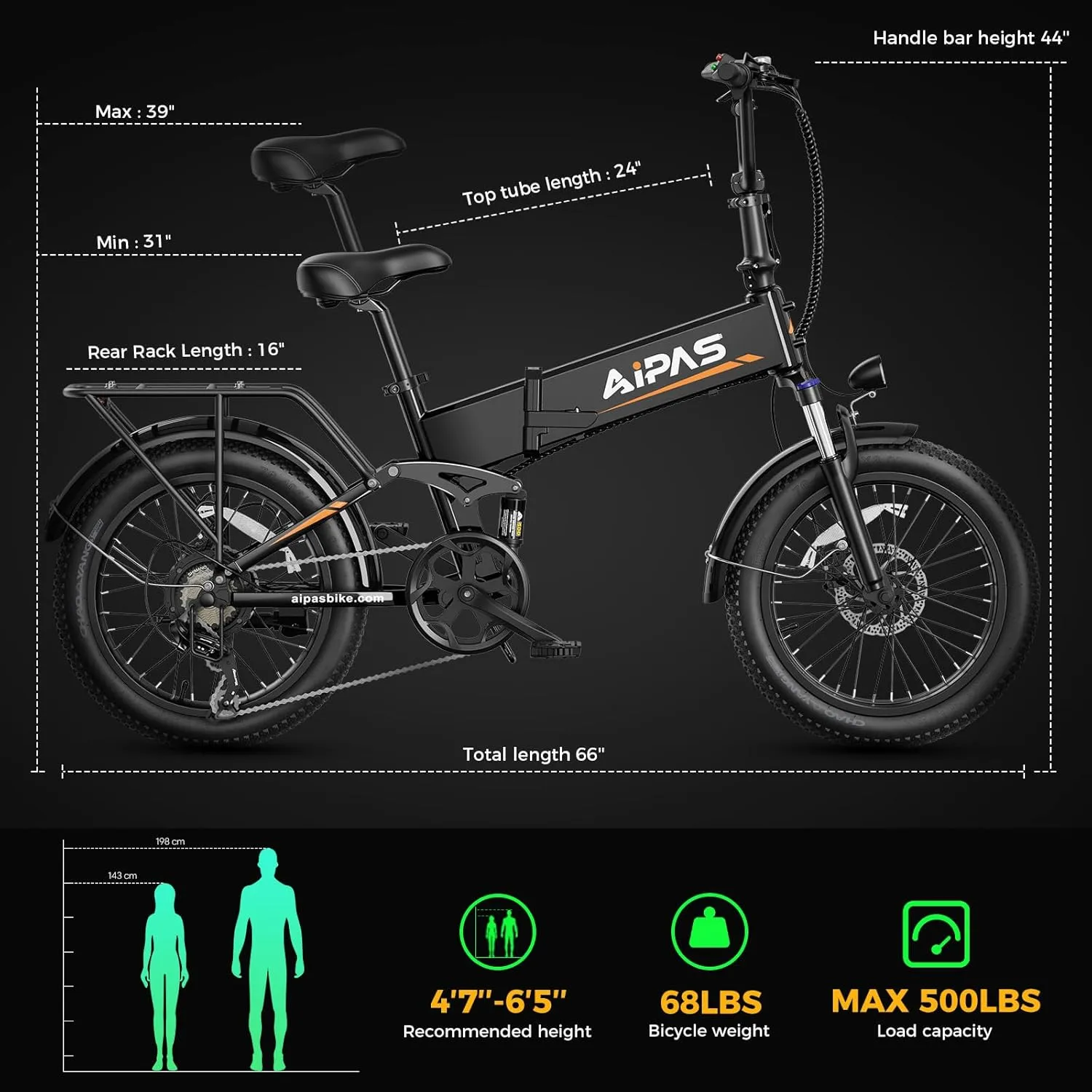 F3 Electric Bike for Adults with 1500W Motor Peak, 48V 14Ah Removable Battery Max 74 Miles 28MPH,20" x 3.0 Fat Tire Folding Electric Bike with 7-Speed and Full Suspension.