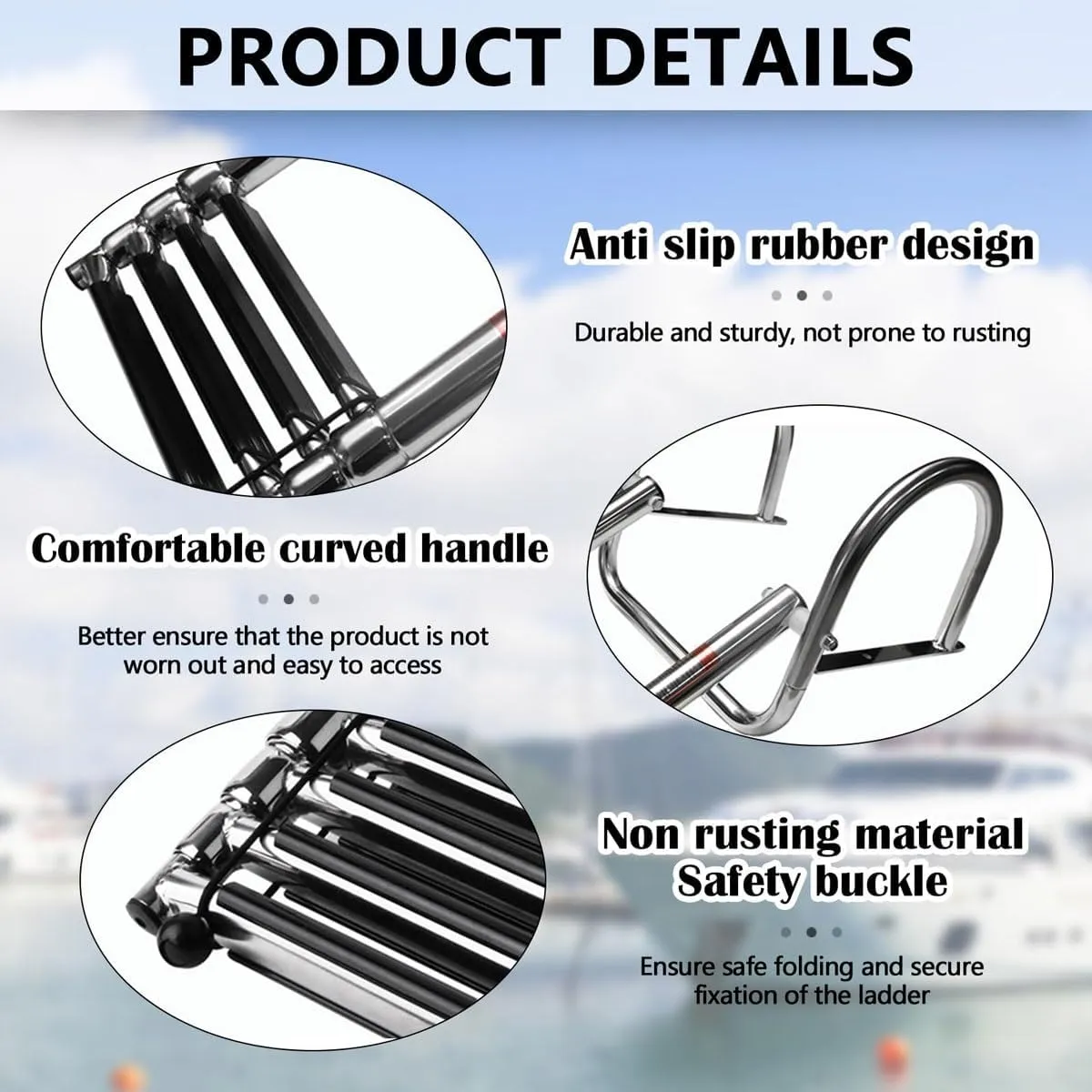 Foldable Swimming Pool Dock Ladder,3/4-Step Stainless Steel Telescoping Boat Ladder with with Pedal Hand Railing,Heavy Duty Boat Boarding Ladder,for Marine Yacht, Dock, Pontoon, Swimming Pool(3-step)