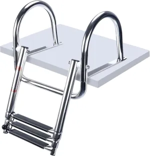 Foldable Swimming Pool Dock Ladder,3/4-Step Stainless Steel Telescoping Boat Ladder with with Pedal Hand Railing,Heavy Duty Boat Boarding Ladder,for Marine Yacht, Dock, Pontoon, Swimming Pool(3-step)