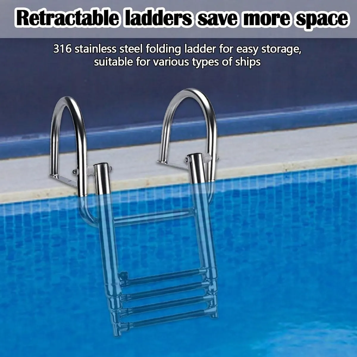 Foldable Swimming Pool Dock Ladder,3/4-Step Stainless Steel Telescoping Boat Ladder with with Pedal Hand Railing,Heavy Duty Boat Boarding Ladder,for Marine Yacht, Dock, Pontoon, Swimming Pool(3-step)
