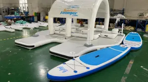 Grey Version, Sports Island Lounger w/SUP - Ultimate 15.5ft x 15ft Adventure Hub for 8 Adults - Includes 2 SUPs and More