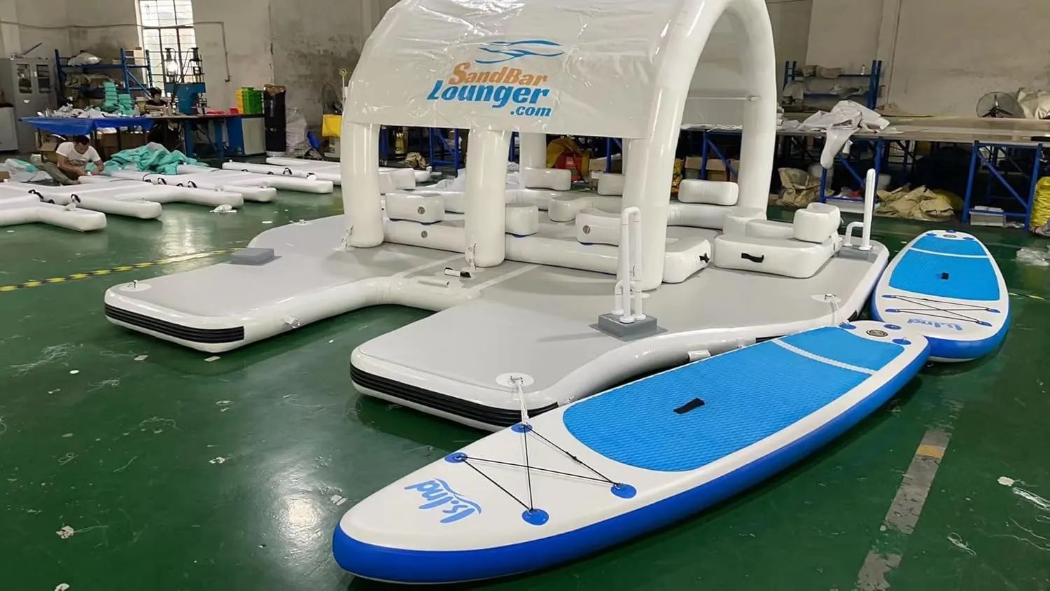 Grey Version, Sports Island Lounger w/SUP - Ultimate 15.5ft x 15ft Adventure Hub for 8 Adults - Includes 2 SUPs and More