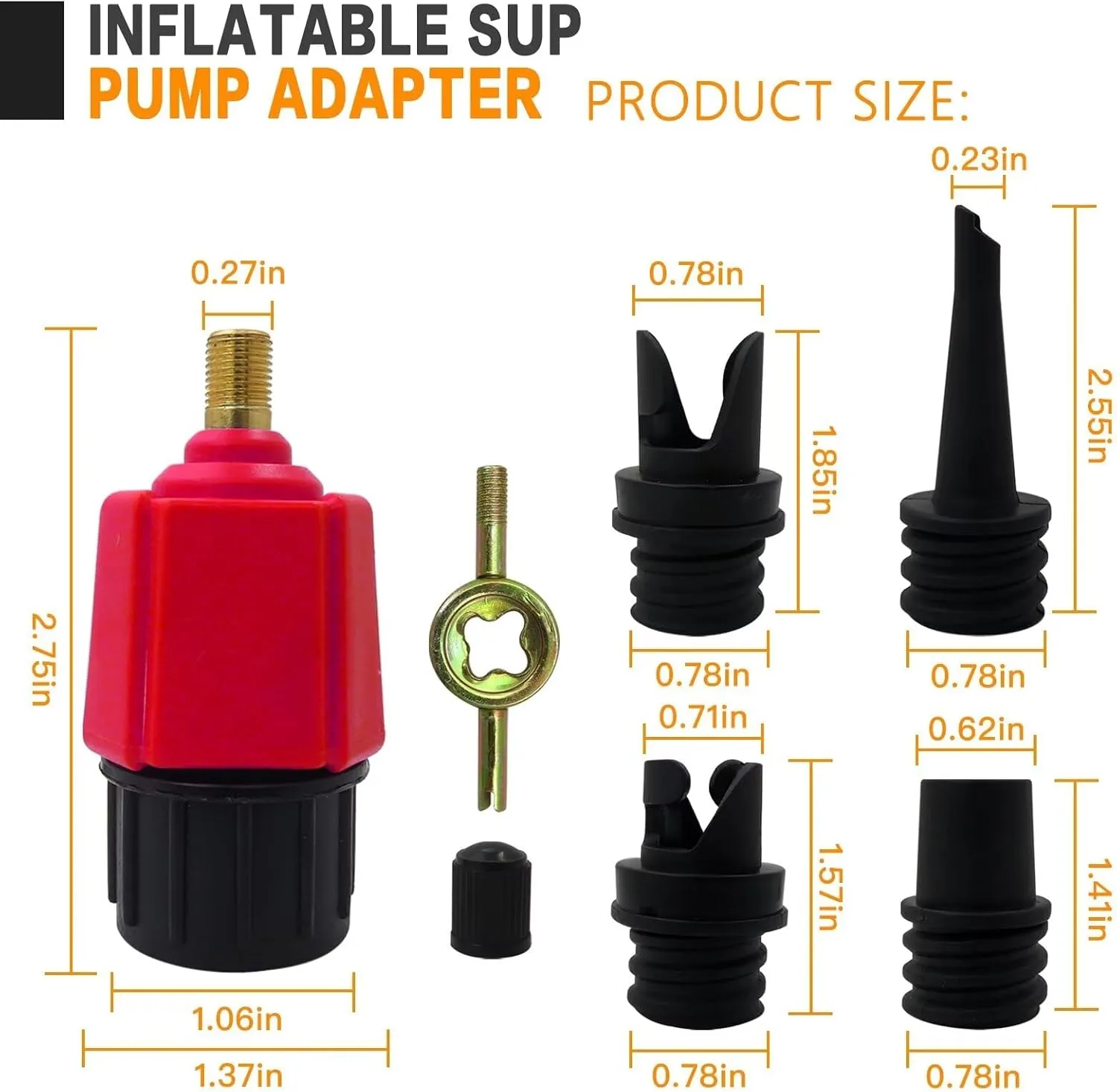 Inflatable SUP Pump Adaptor Air Compressor Valve Converter, Multifunction SUP Valve Bike Pump Adapter w/ 4 Air Valve Nozzles for Inflatable Boat, Stand Up Paddle Board, Inflatable Bed - Red