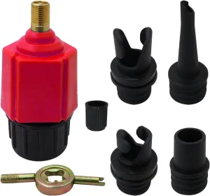 Inflatable SUP Pump Adaptor Air Compressor Valve Converter, Multifunction SUP Valve Bike Pump Adapter w/ 4 Air Valve Nozzles for Inflatable Boat, Stand Up Paddle Board, Inflatable Bed - Red