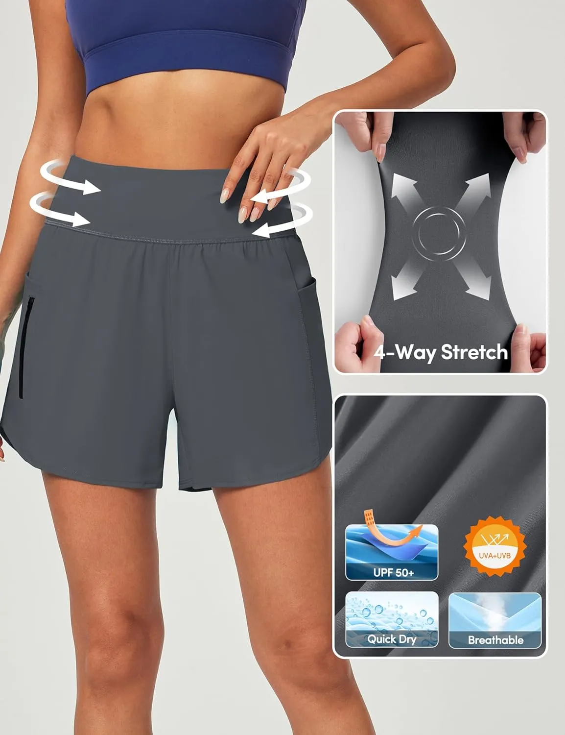 IUGA 5'' Swim Board Shorts Women High Waisted Beach Shorts for Women Quick Dry UPF 50  Swimsuit Bottoms with Liner
