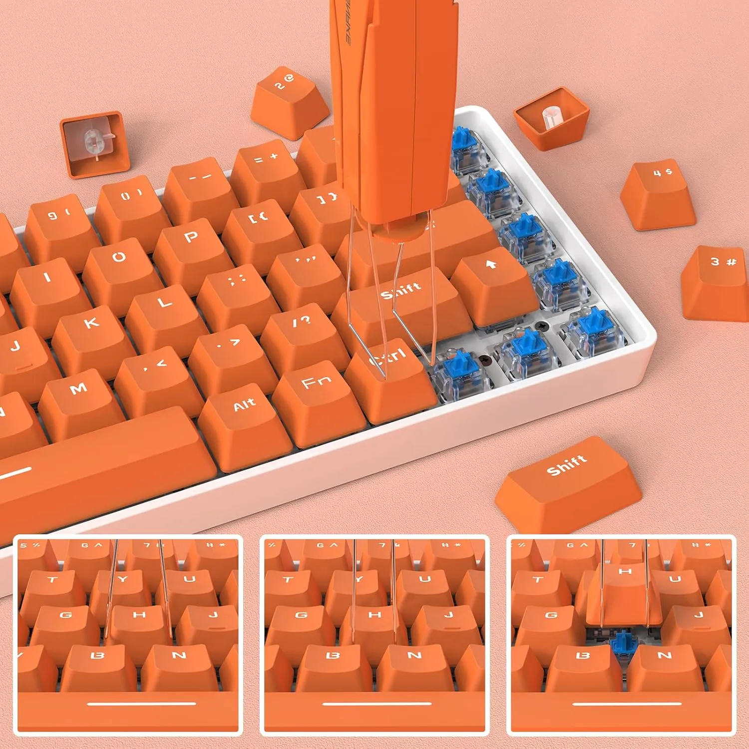 MAGIC-REFINER 2-in-1 Keycap and Switch Puller for Mechanical Gaming Keyboard - Stainless Steel Removal Tool for Key Caps and Switches - Orange