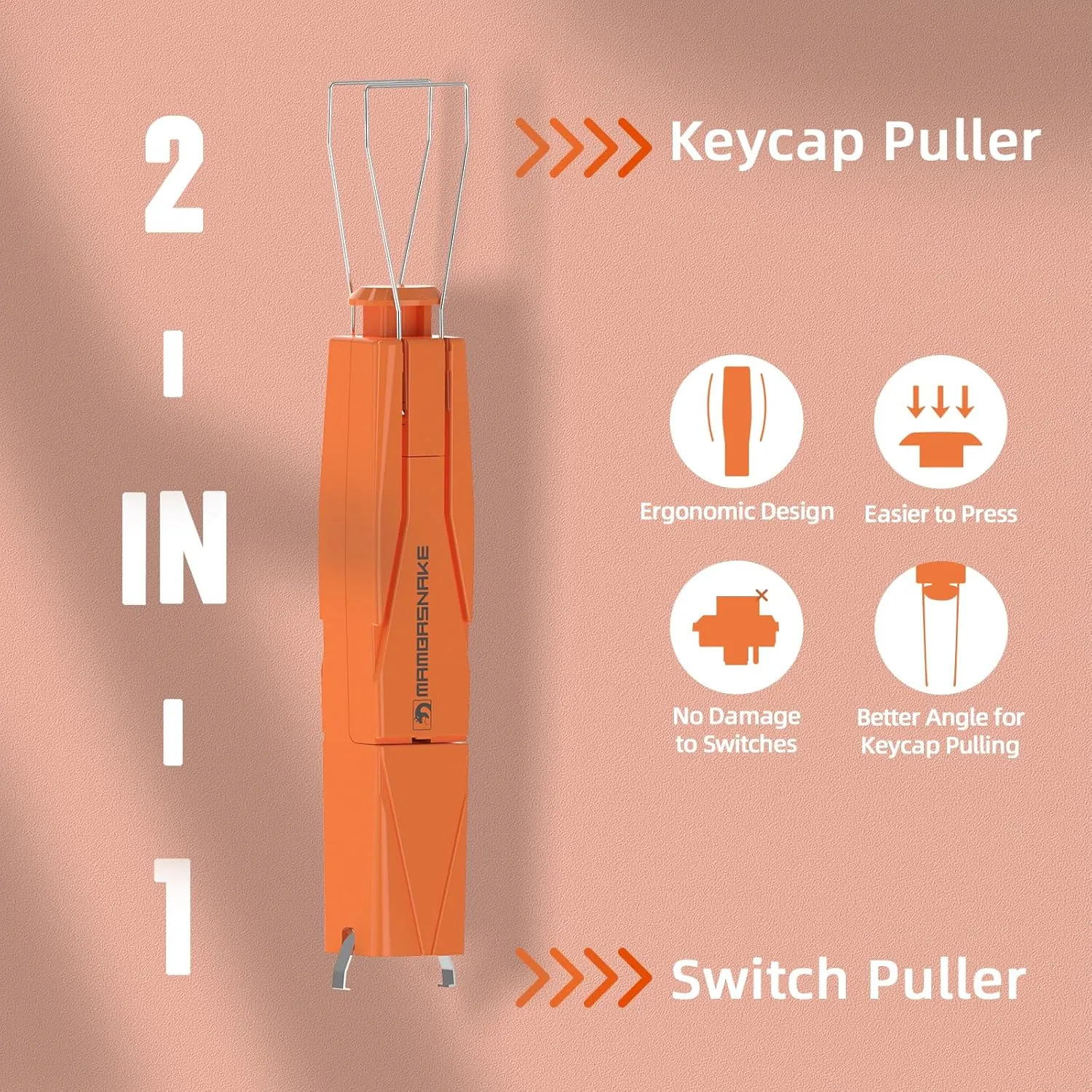 MAGIC-REFINER 2-in-1 Keycap and Switch Puller for Mechanical Gaming Keyboard - Stainless Steel Removal Tool for Key Caps and Switches - Orange