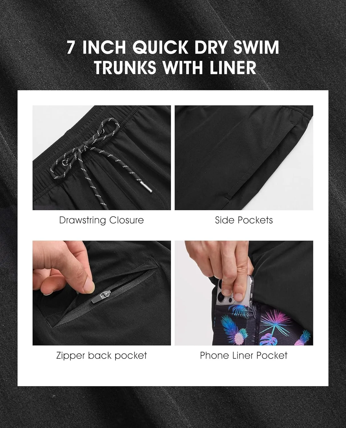 Mens 7 Inch Swim Trunks with Compression Liner Stretch Quick Dry Swim Shorts Swimsuits with Pockets