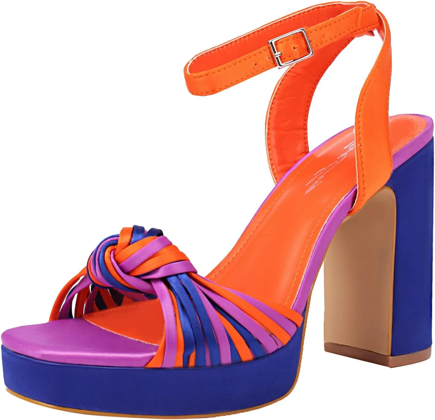 sun gurg Strappy Platform Heels for Women Square Open Toe Chunky High Heels Multicolored Ankle Strap Block Heeled Sandals for Prom Wedding Date Night