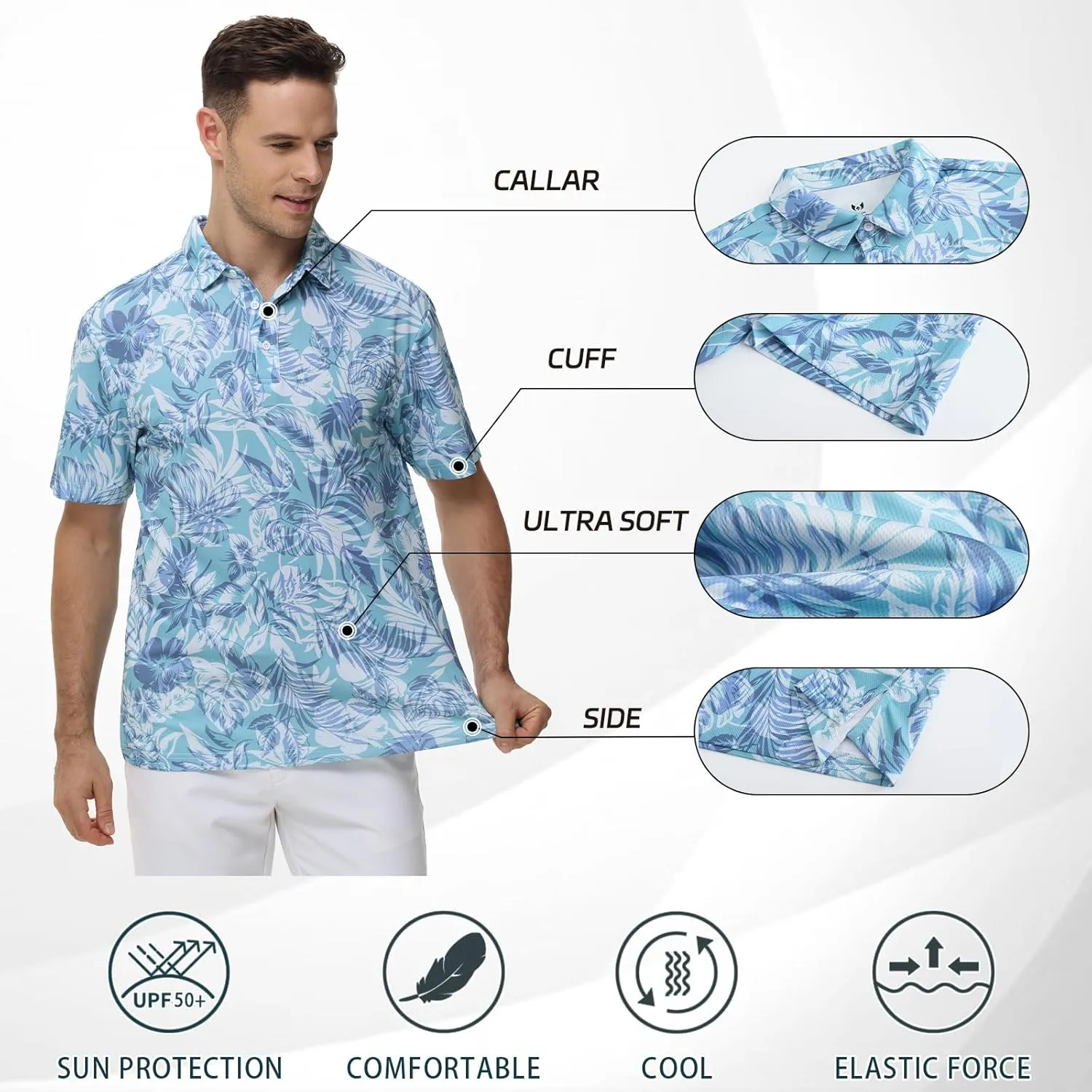 TIHEEN Mens Polo Shirts Short Sleeve,Lightweight Cool Moisture Wicking Performance Golf Polo Shirts for Men