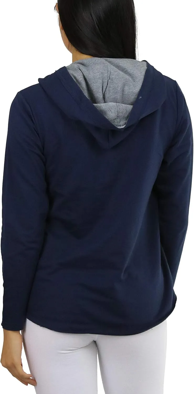 ToBeInStyle Women's Cotton Long Sleeve V-Neck Raw Edge Relaxed Fit Hoodie