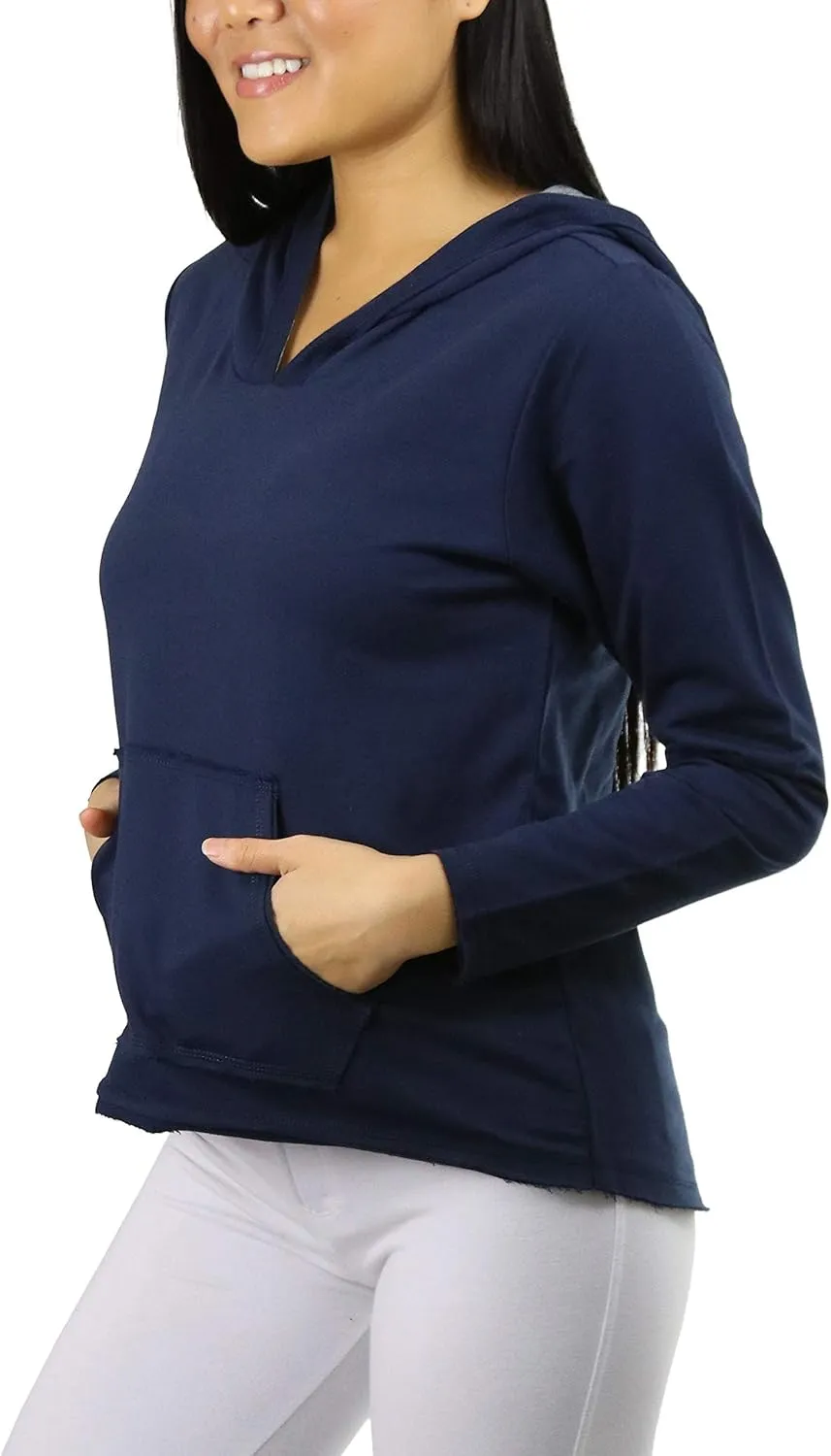 ToBeInStyle Women's Cotton Long Sleeve V-Neck Raw Edge Relaxed Fit Hoodie