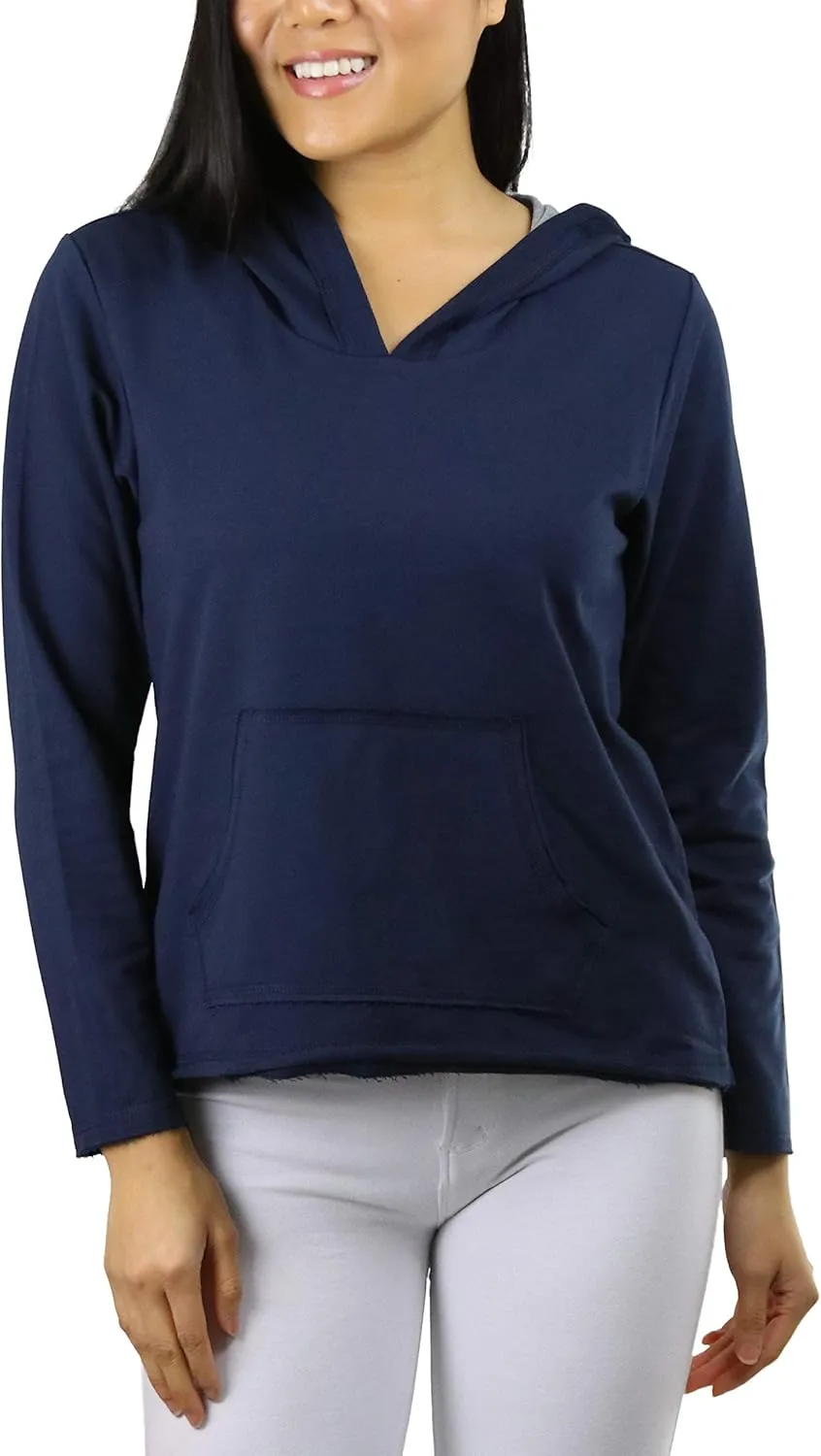 ToBeInStyle Women's Cotton Long Sleeve V-Neck Raw Edge Relaxed Fit Hoodie