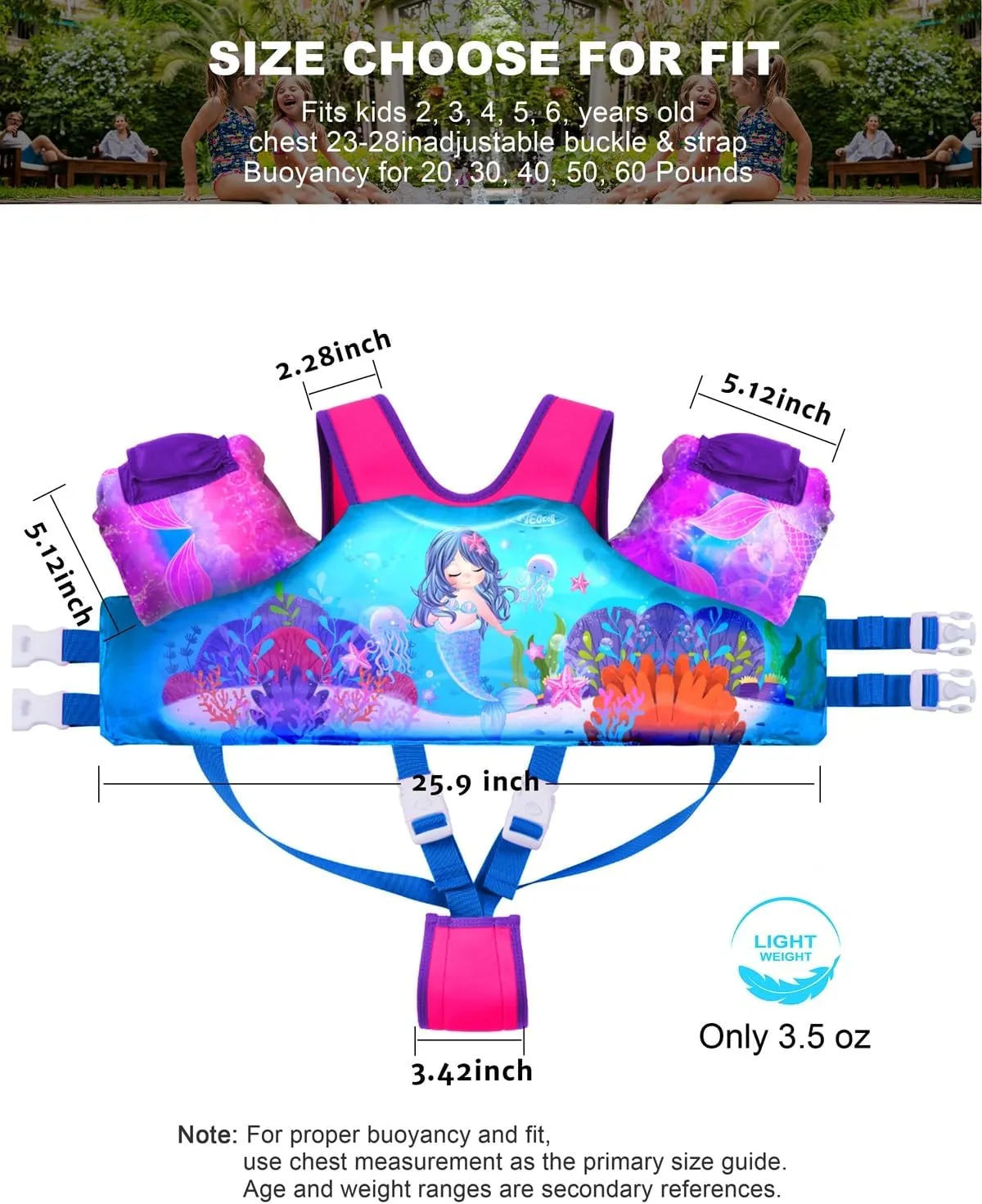 Toddler Swim Vest for 3-5,6,7,8,9 Years Old, Puddle Swim Jumper 20-30-50,60,70 Pounds, Kids Pool Float Jacket with Swimming Arm Floaties - Water Wings for Swimmies, Children, Boys, Girls, nios