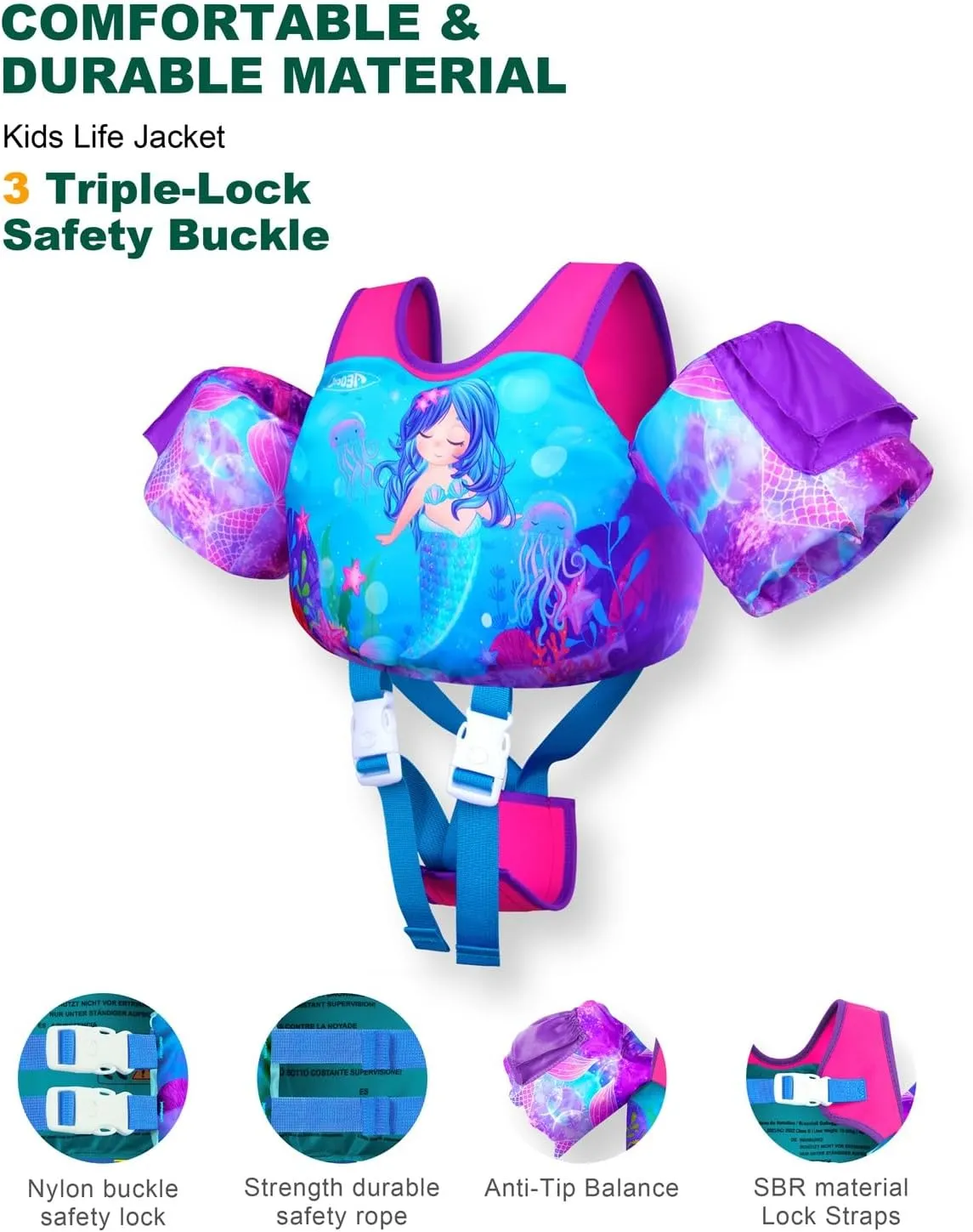 Toddler Swim Vest for 3-5,6,7,8,9 Years Old, Puddle Swim Jumper 20-30-50,60,70 Pounds, Kids Pool Float Jacket with Swimming Arm Floaties - Water Wings for Swimmies, Children, Boys, Girls, nios