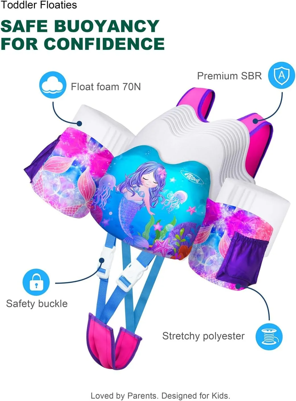 Toddler Swim Vest for 3-5,6,7,8,9 Years Old, Puddle Swim Jumper 20-30-50,60,70 Pounds, Kids Pool Float Jacket with Swimming Arm Floaties - Water Wings for Swimmies, Children, Boys, Girls, nios