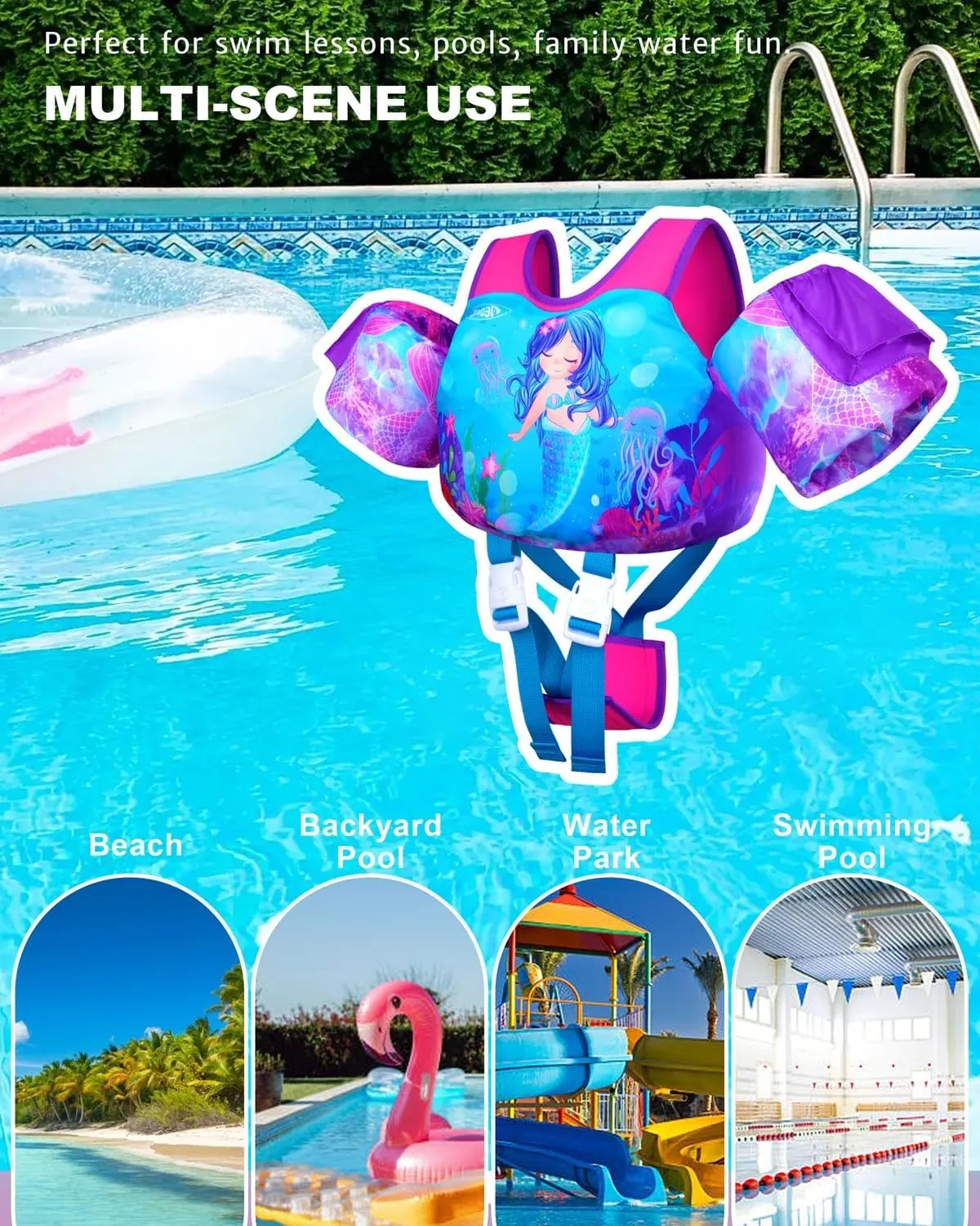 Toddler Swim Vest for 3-5,6,7,8,9 Years Old, Puddle Swim Jumper 20-30-50,60,70 Pounds, Kids Pool Float Jacket with Swimming Arm Floaties - Water Wings for Swimmies, Children, Boys, Girls, nios