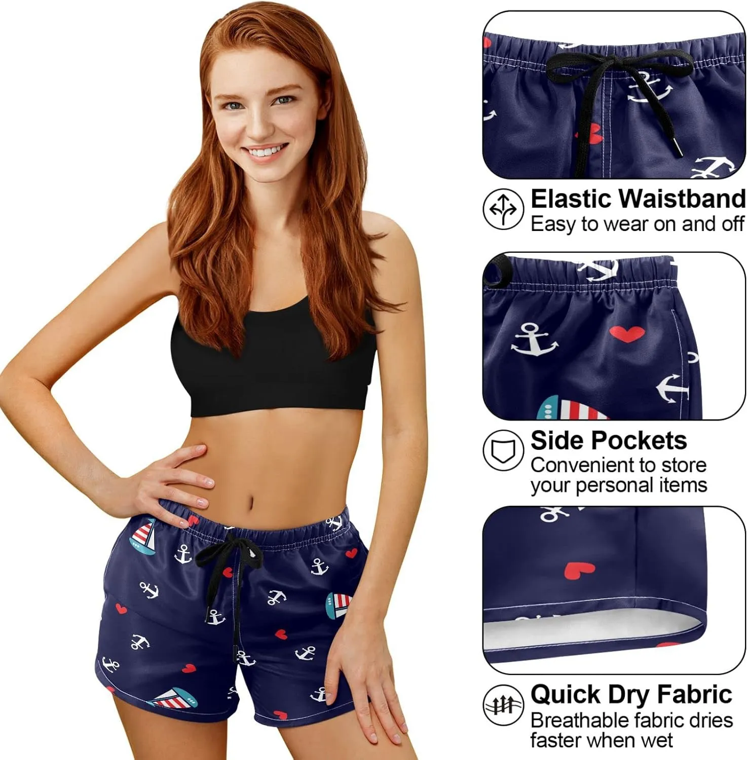 visesunny Women's Board Shorts Floral Beach Swim Shorts Swim Trunks