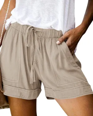 Womens Elastic Waist Drawstring Shorts Summer Lightweight Beach Shorts Comfy Casual Short Pants with Pockets