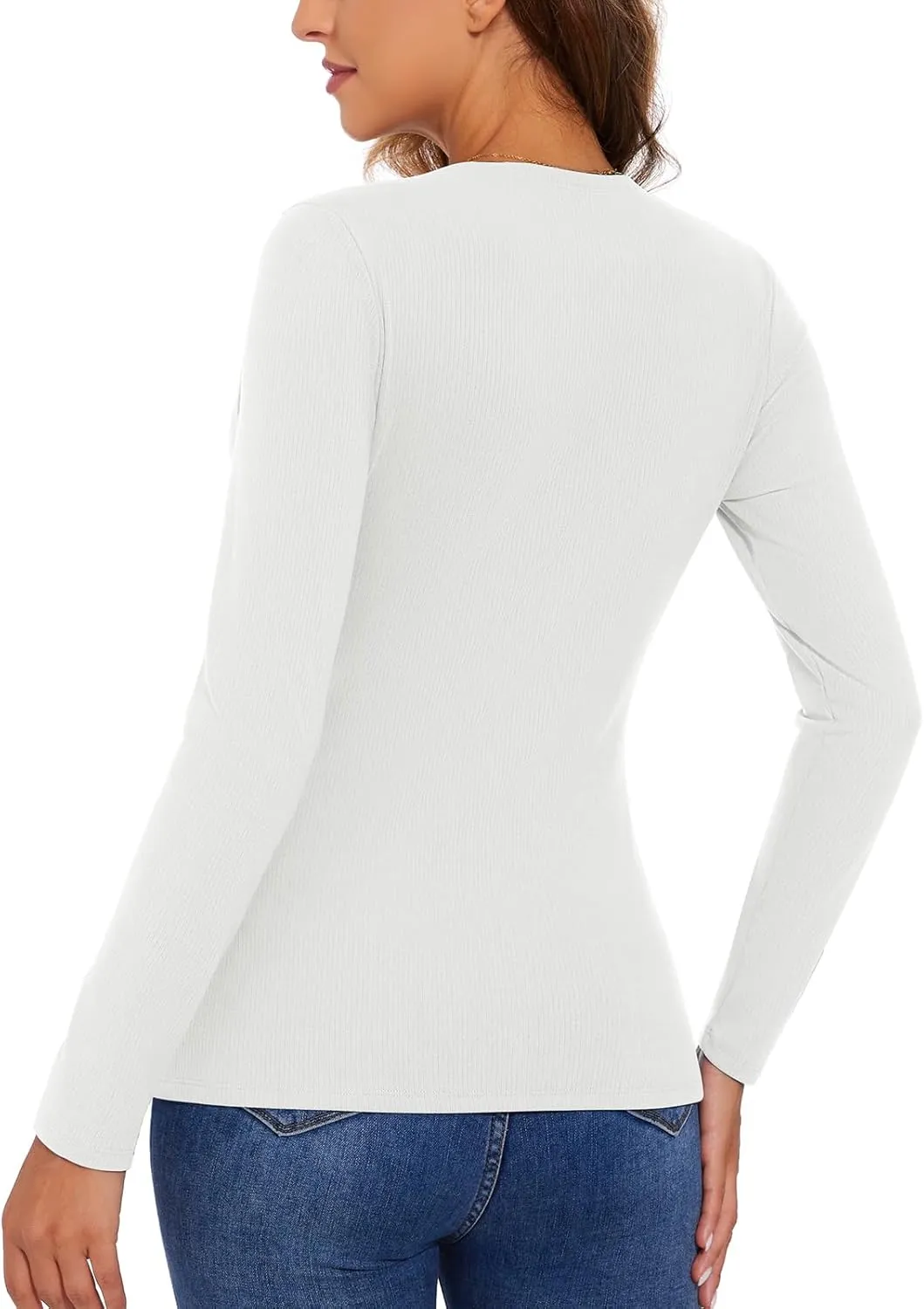 Women's Square Neck Thermal Long Sleeve Shirts Sexy Ribbed Slim Fitted Tops Winter Fleece Lined Casual Warm Base Layer